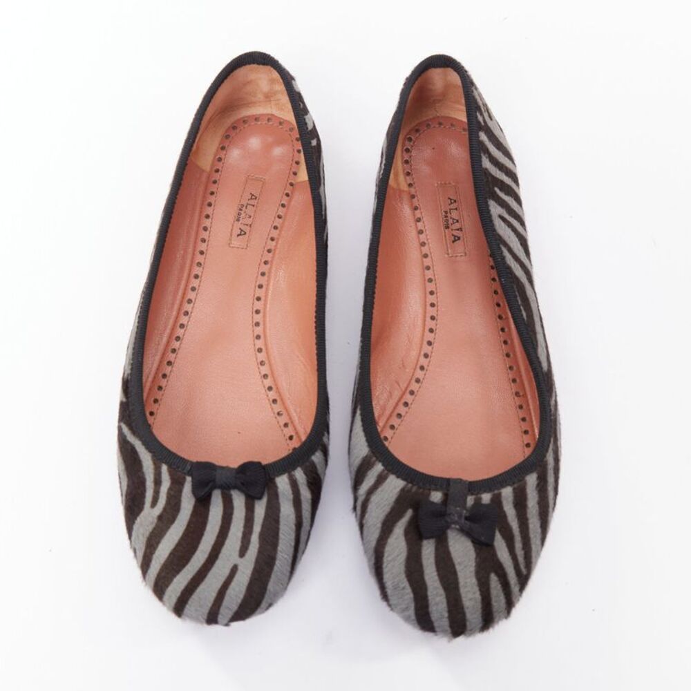 Alaia Zebra Fur Bow Ballet Flats
